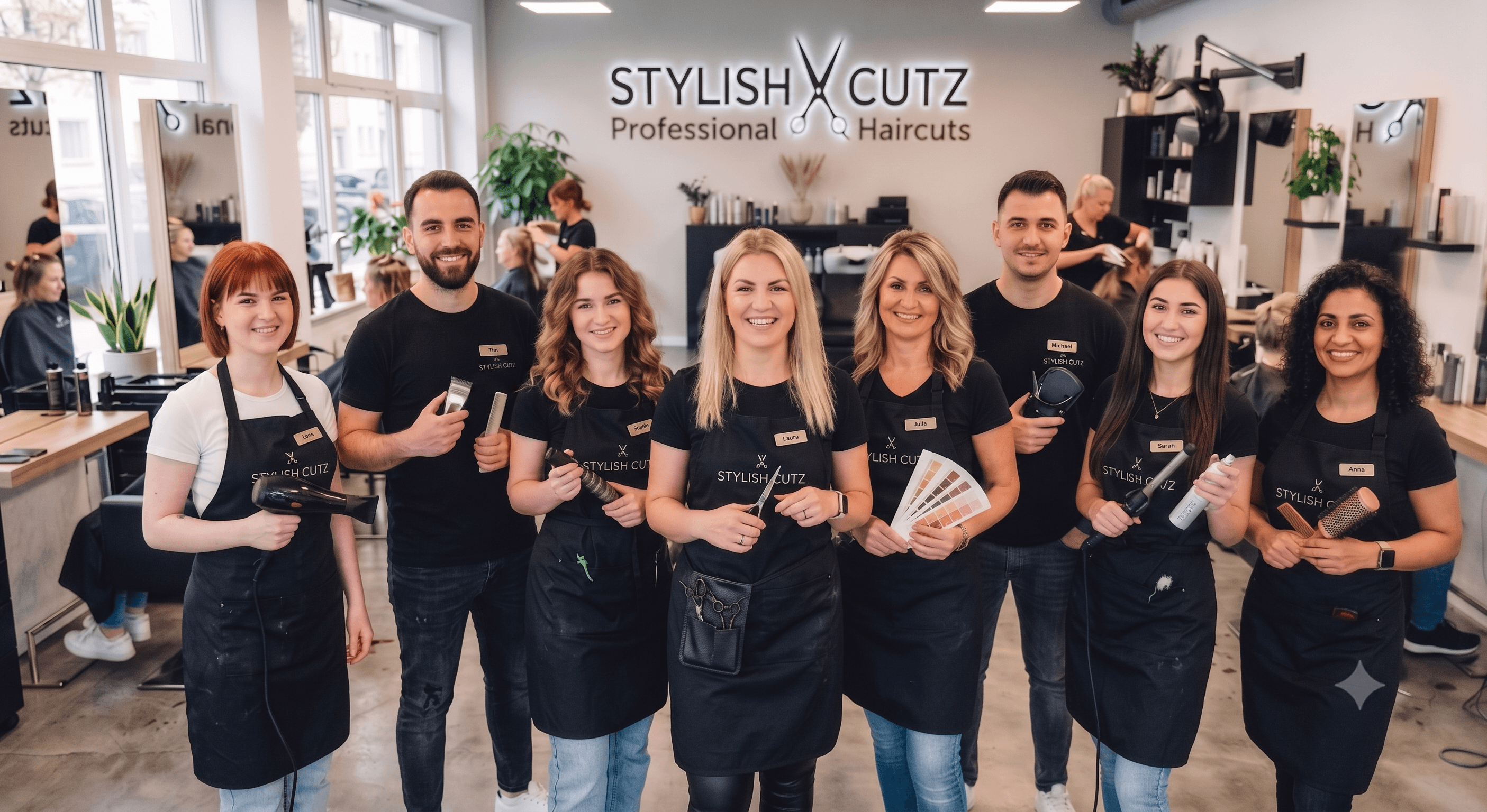 Das Team von Stylish Cutz im Salon in Hairtown
